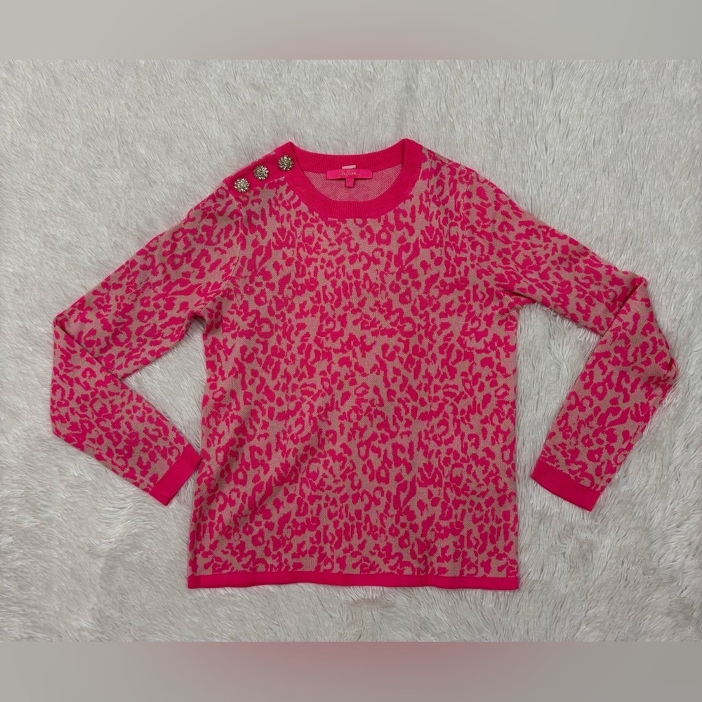 Lilly Pulitzer Vibrant Pink and Cream Leopard Sweater